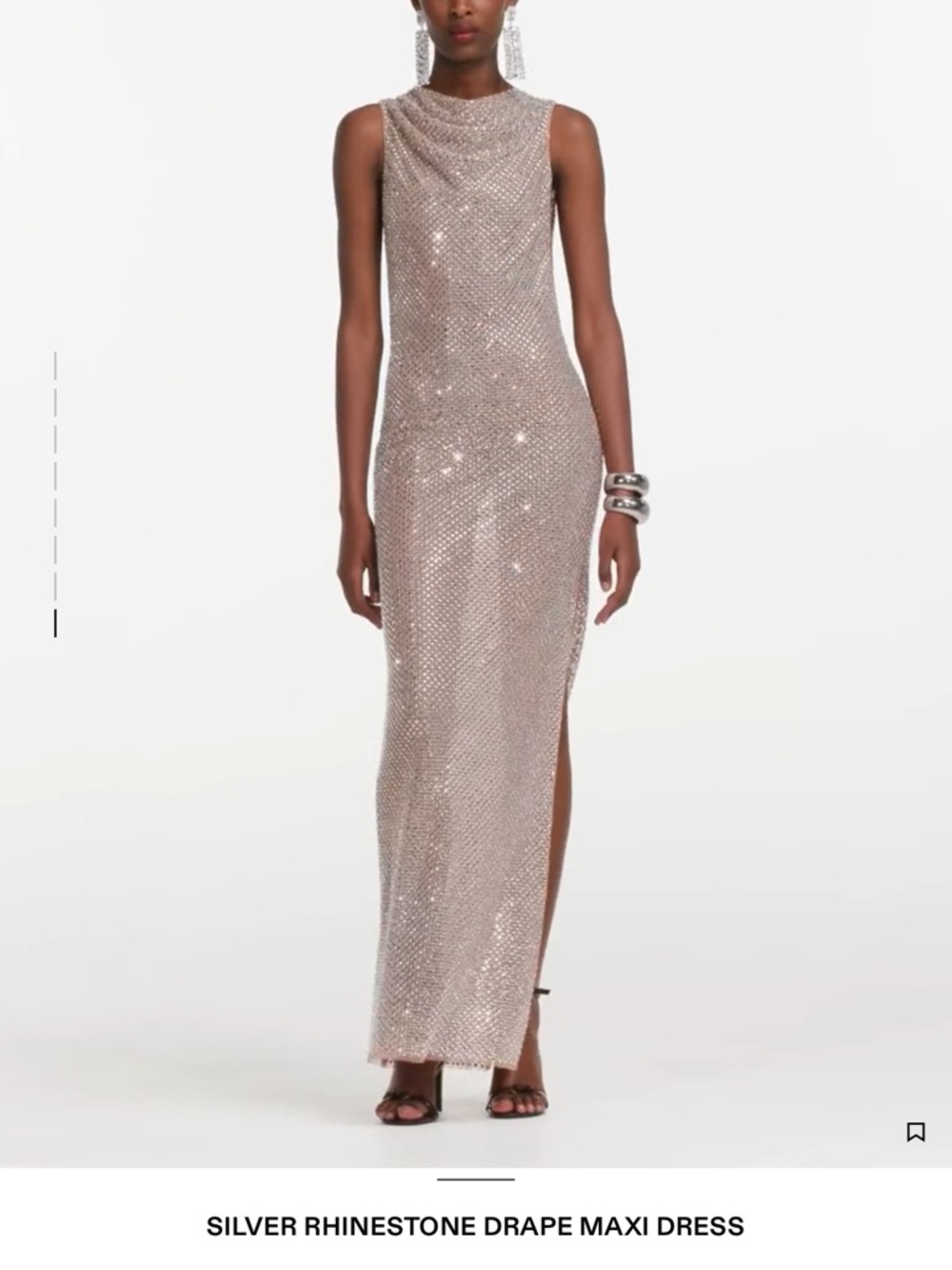 Self-Portrait Silver Sequin Draped Maxi Dress